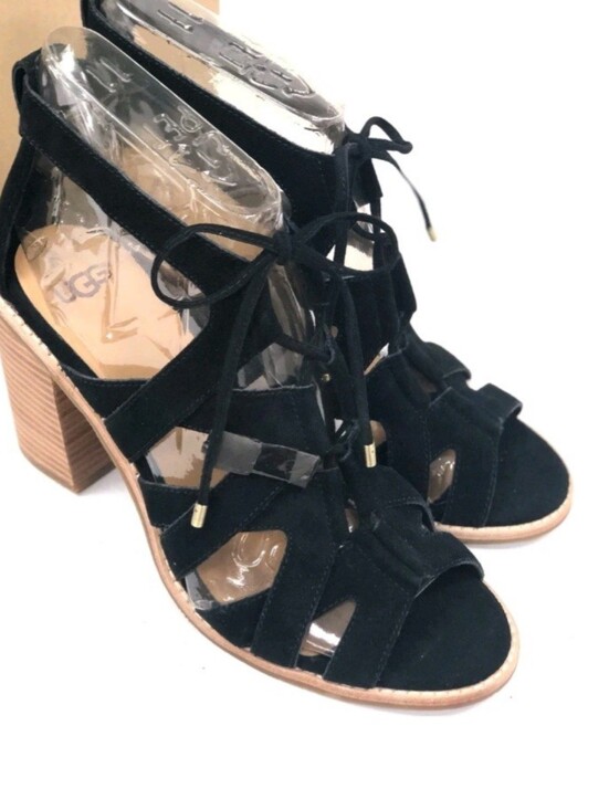 UGG Shoes - UGG Women's Black Suede Lace Up Gladiator Block Heel Sandals Size US 9.5 UK 8